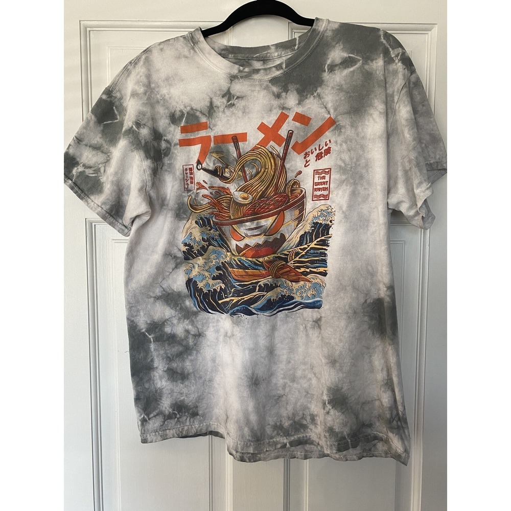 Threadless Men's T-Shirt SZ SML The Great Ramen Sea Monster Tye Dye Anime Gray